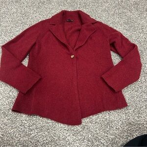 Eileen Fisher Blazer Womens Medium Red Lambs Wool Cashmere Cardigan Sweater
